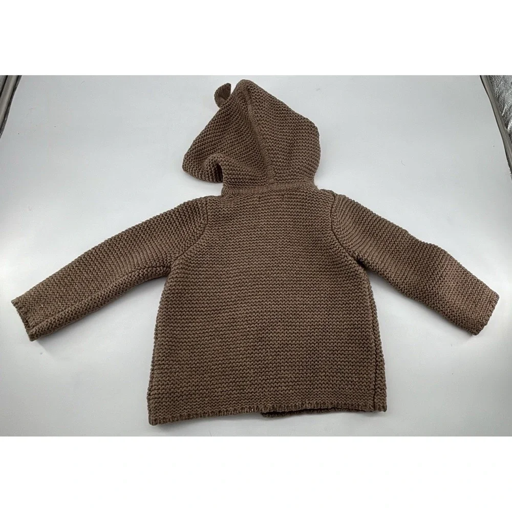 Baby Boden Brown Fox Applique Hooded Cotton Blend‎ Knit Sweater-6-12 Months